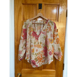 Odd Molly Organic Cotton Boho Floral Peasant Blouse Top Size 1 Portugal Crochet